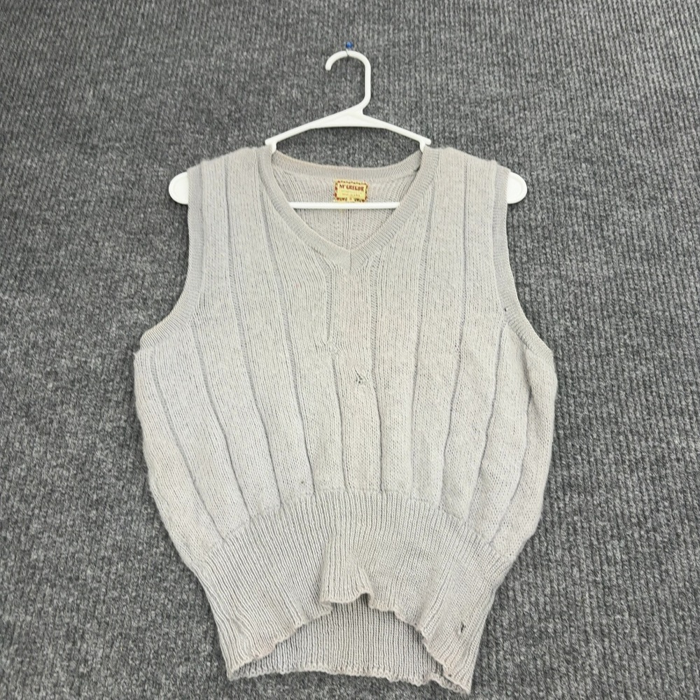 Vintage McGregor Sweater Vest Mens S Gray Knit V Neck Ribbed Mid Century Style